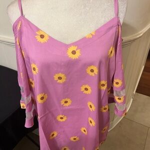 Floral Blooming 3/4 Sleeve Sunflower Print Women's Blouse 2X -Fits Like 1X/NWT